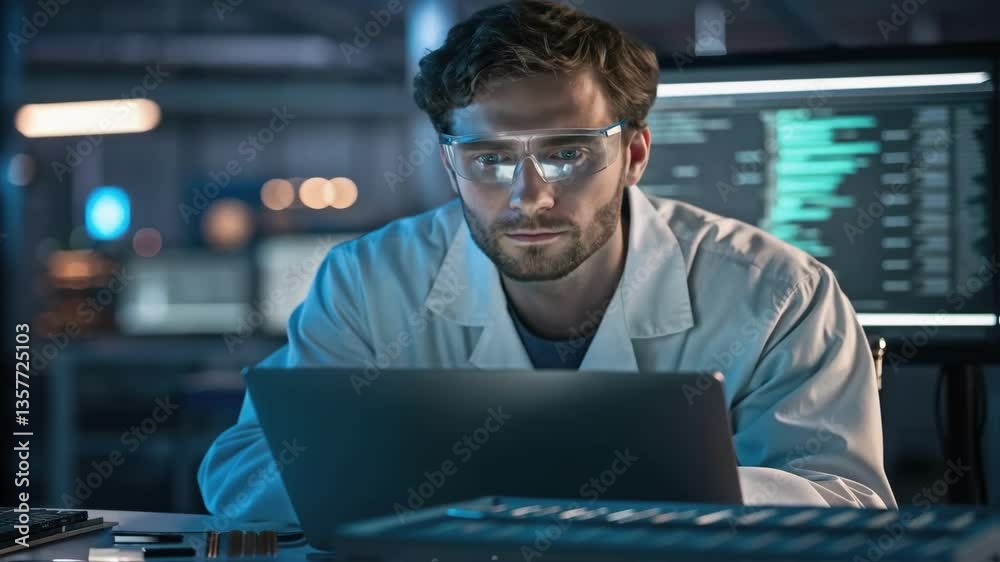 Aufkleber A medium closeup of a technician focused on a diagnostic screen with reflected data illuminating their face indicating a blend of technology and manual labor.