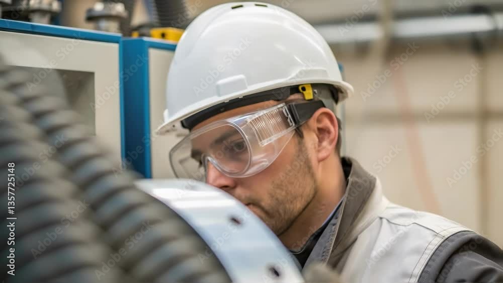 Leinwandbilder a medium closeup of a technician wearing a safety helmet and goggles observing the setup of a dust c