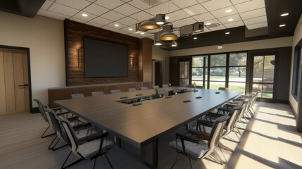 Modern Conference Room Design: Sunlit Workspace for Meetings and Presentations