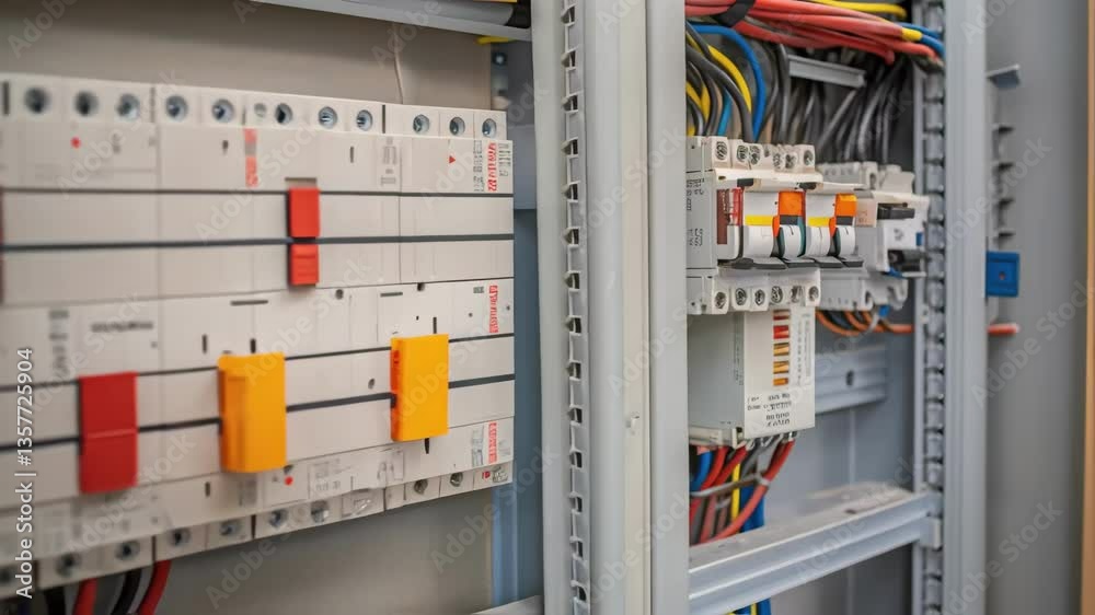 Aufkleber A medium closeup of electrical wiring being installed featuring the careful organization and connection of wires in the modular units utility areas.