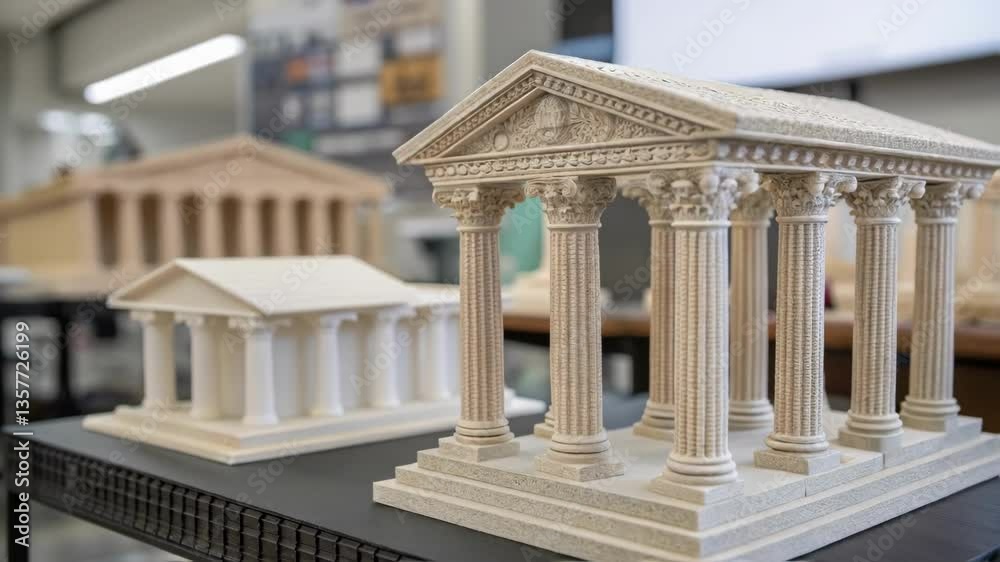 Poster A medium closeup of printed architectural elements such as columns and beams illustrating the structural capabilities and ingenuity of 3D printing in forming complex shapes.