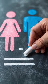 Hand drawing gender equality symbol with pink and blue human icons