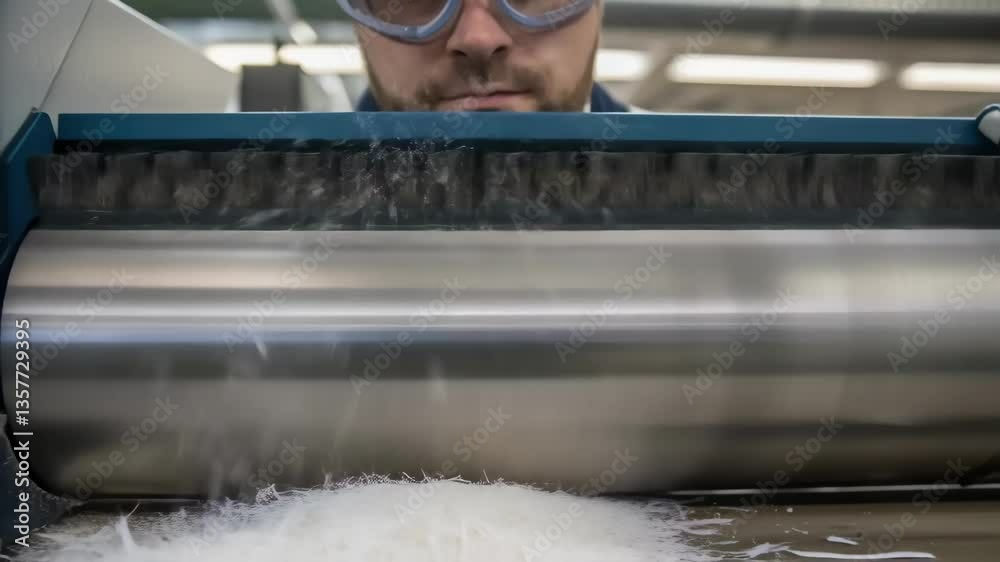 Aufkleber A technicians safety goggles reflecting the shredder in action capturing the intensity of the operation alongside the technicians focused expression and clean work environment.