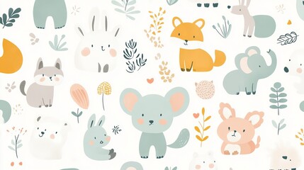 Seamless pattern featuring adorable baby animals in a playful and charming design