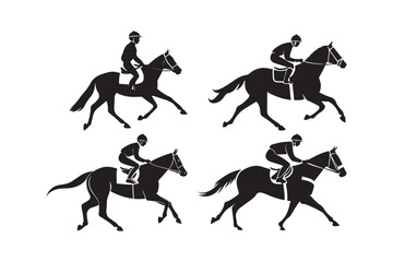 Horse Racing Silhouette Vector Set Jockey Riding Illustrations