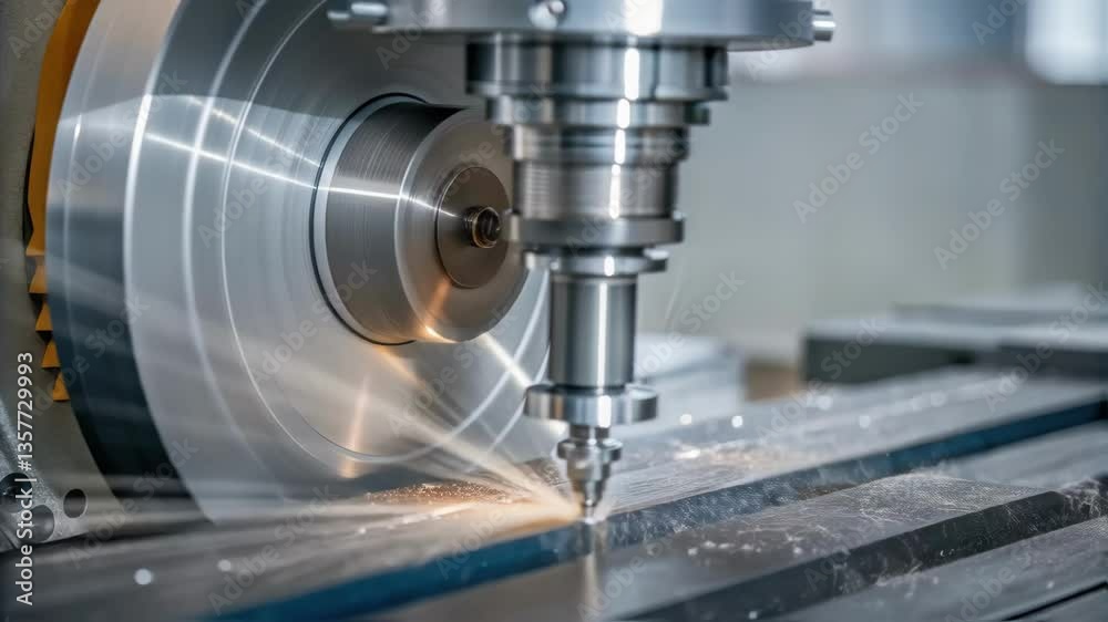 Aufkleber Closeup of a CNC ting machine in operation with a focused shot on the spinning blade slicing through a thick metal plate revealing smooth and clean edges.