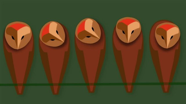 owls sit next to each other on a branch and turn