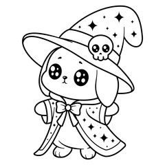 Bunny wearing a wizards dress and hat, for coloring