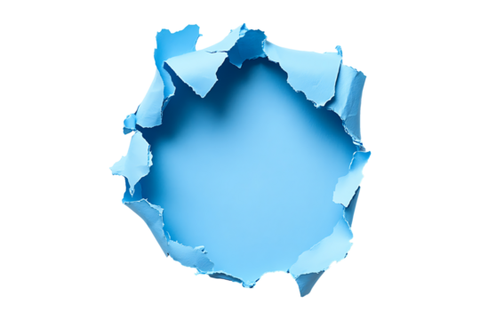 Blue Wrapping Paper with Hole Isolated on White and Transparent Background PNG Image.