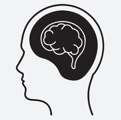 a side profile human head with a brain silhouette vector art illustration, human head silhouette