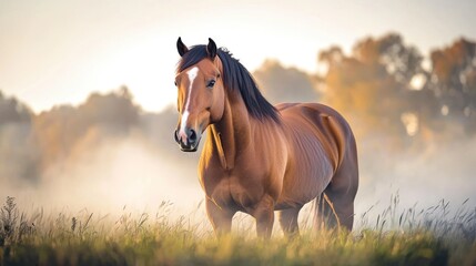 Obraz premium Majestic horse in golden morning mist
