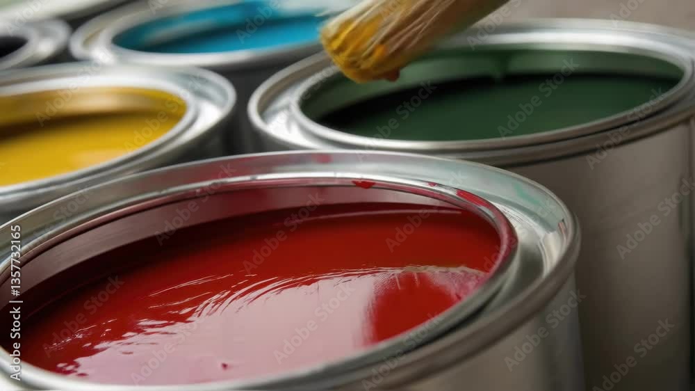 Poster closeup of paint being applied to the exterior surface of a container showcasing vibrant color choic