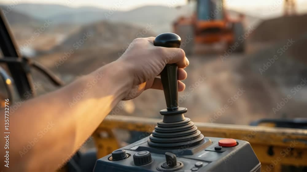 Aufkleber Closeup of the operators hand on the joystick showcasing the precision and skill involved in maneuvering the giant machine through complex terrain.