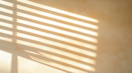 Soft, warm light casts striped shadows on a textured wall, creating a serene atmosphere that highlights simplicity and natural beauty.