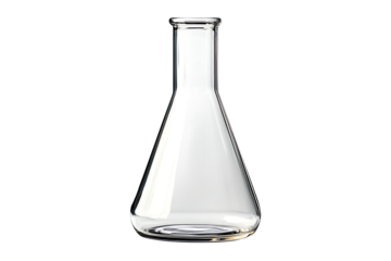 Empty Erlenmeyer chemical flask Isolated on White and Transparent Background PNG Image.