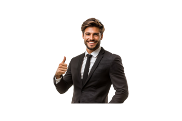 Confident Businessman Giving Thumbs Up Isolated on White and Transparent Background PNG Image.