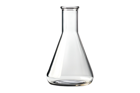 Empty Erlenmeyer chemical flask Isolated on White and Transparent Background PNG Image.