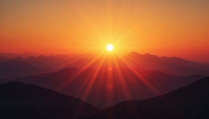 Majestic sunset illuminating mountain peaks, summer solstice