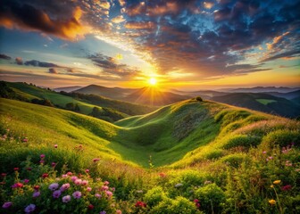 Romantic Sunset Landscape: Heart-Shaped Hill, Couple's Dream Destination