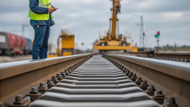 Medium CloseUp of Crane Tracks A worker inspecting the tracks of a mobile crane checking for alignment and ensuring smooth mobility and stability.