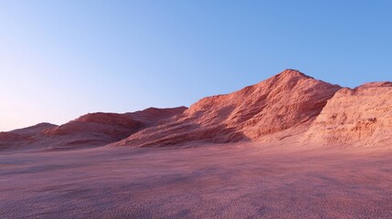 Naklejka premium A serene desert landscape featuring pink-hued mountains under a clear sky, showcasing natural beauty and tranquility.