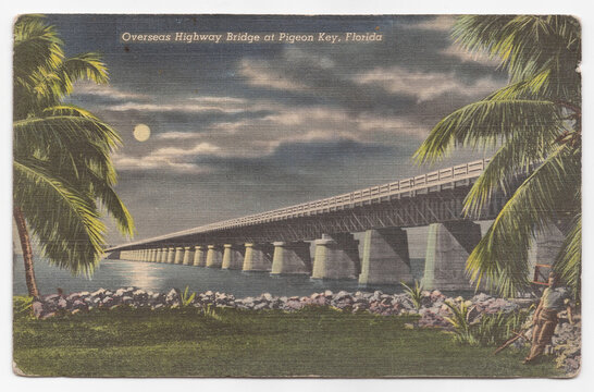 Overseas Highway Bridge at Pigeon Key &ndash; 1940s-1950s Florida Keys Engineering Marvel Postcard