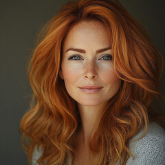 Fototapeta premium Beautiful redhead woman with stunning freckles poses