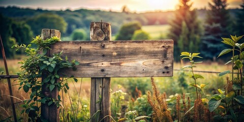 Rustic Clipart: Vintage Wooden Sign, Grunge Texture, Countryside Background