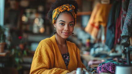 Obraz premium Creative woman working in a cozy artistic space