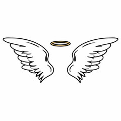 Obraz premium Angel wings with halo in minimalist style on white background 