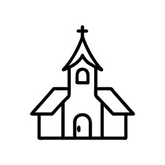 Simple outline of a church building against a white background  