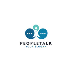communication logo design with chat talk buble and people in negative space.