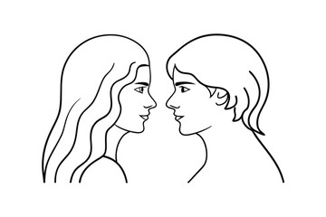 Romantic Couple Line Art Drawing, Black and White Illustration
