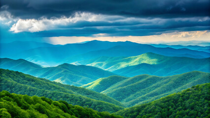 Obraz premium Scenic blue ridge mountains landscape with stormy sky