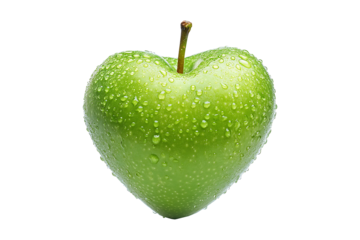 A heart shape Green apple Isolated on White and Transparent Background PNG Image.
