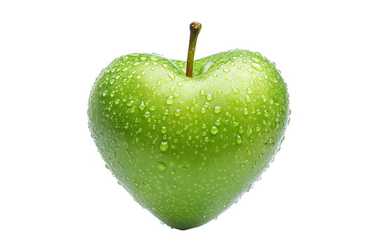 A heart shape Green apple Isolated on White and Transparent Background PNG Image.