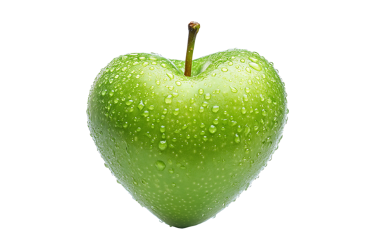 A heart shape Green apple Isolated on White and Transparent Background PNG Image.
