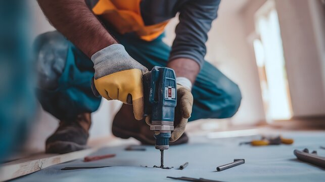 A contractor is showing an apprentice the proper drill technique while they work together on a construction site during daylight hours