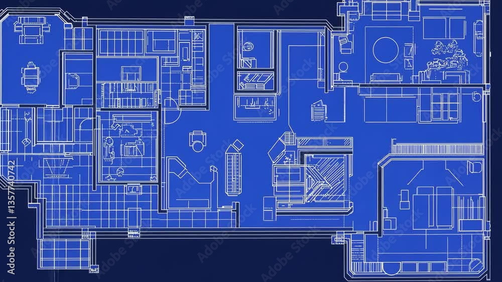 Poster blueprint of a clean architecture floor plan in abstract style generative ai