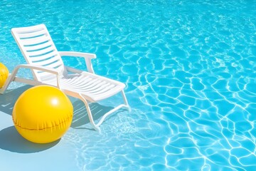 Fototapeta premium Poolside summer fun with inflatable and lounge chair