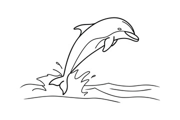 Leaping Dolphin Ocean Wildlife Line Art Drawing Sketch