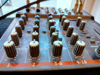 View of the mixing console in the studio.
