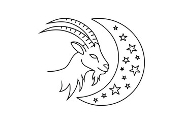 Capricorn Zodiac Sign, Goat, Crescent Moon, Night Sky, Stars, Astrology, Horoscope, Celestial, Mysti