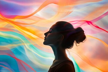 Woman engages in breathwork with lsd microdose amidst vibrant waves