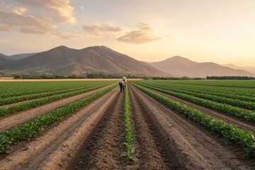 Farmworker Seeding a Well-Maintained Field for the Upcoming Harvest