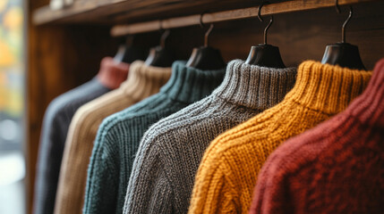 Cozy sweaters displayed in a boutique during autumn