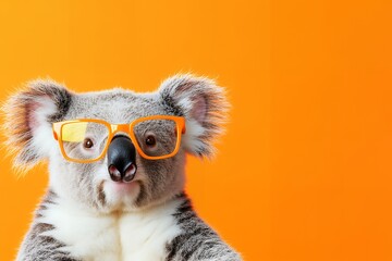 Fototapeta premium Stylish koala with orange glasses against vibrant background