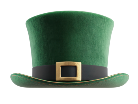 Green leprechaun hat for festive St. Patrick's Day celebrations on a transparent background, cut out