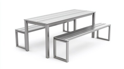Modern Aluminum Picnic Table Set with Benches on White Background