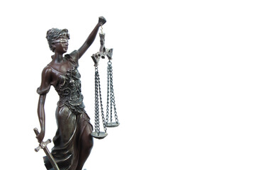Fototapeta premium Lady justice. Statue of Justice on white background. Legal and law concept.